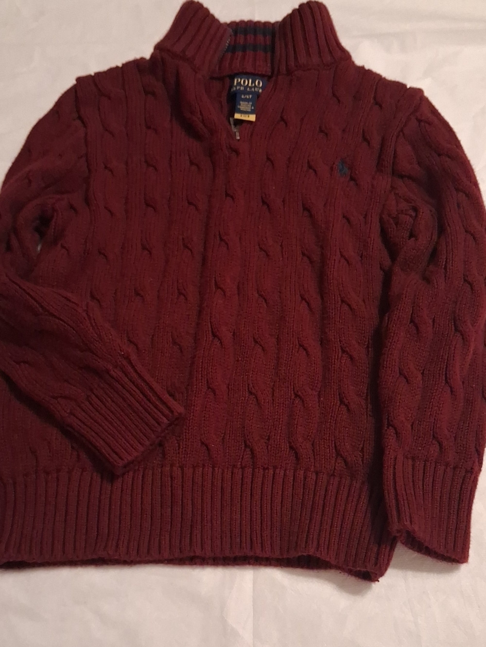 Polo by Ralph Lauren Boy's Cable Knit Quarter-Zip Sweater - Burgundy 4T